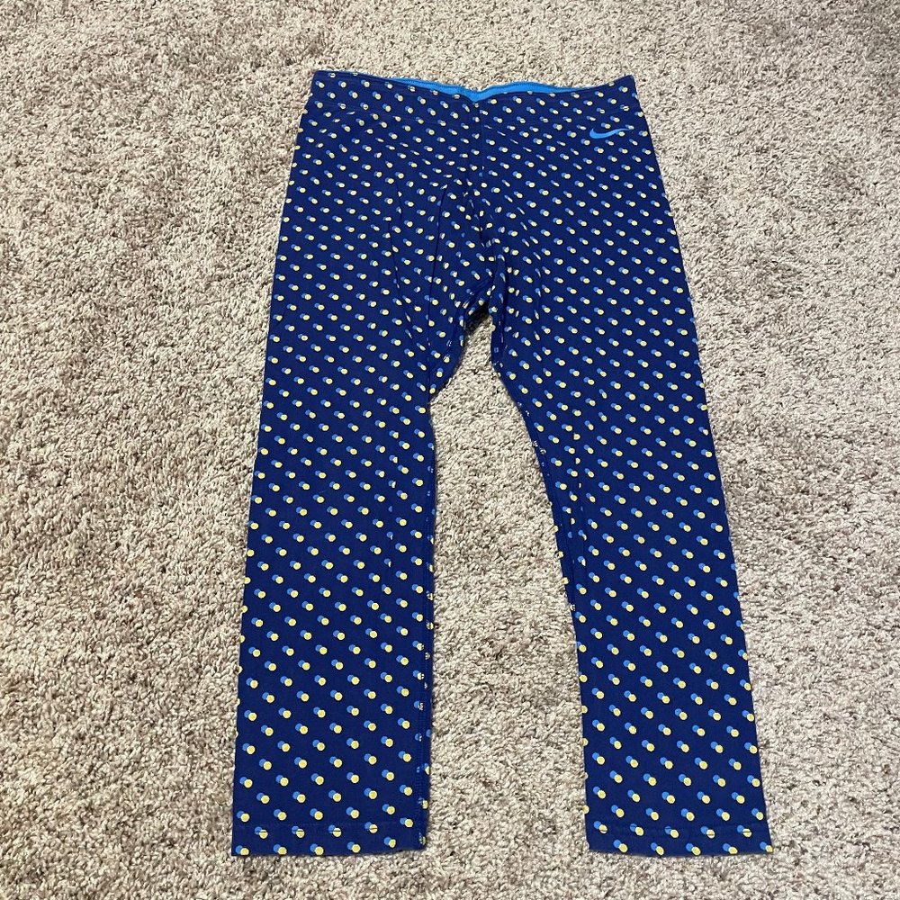Nike - Blue and Yellow Polka Dot Cropped Leggings - Women's Medium
